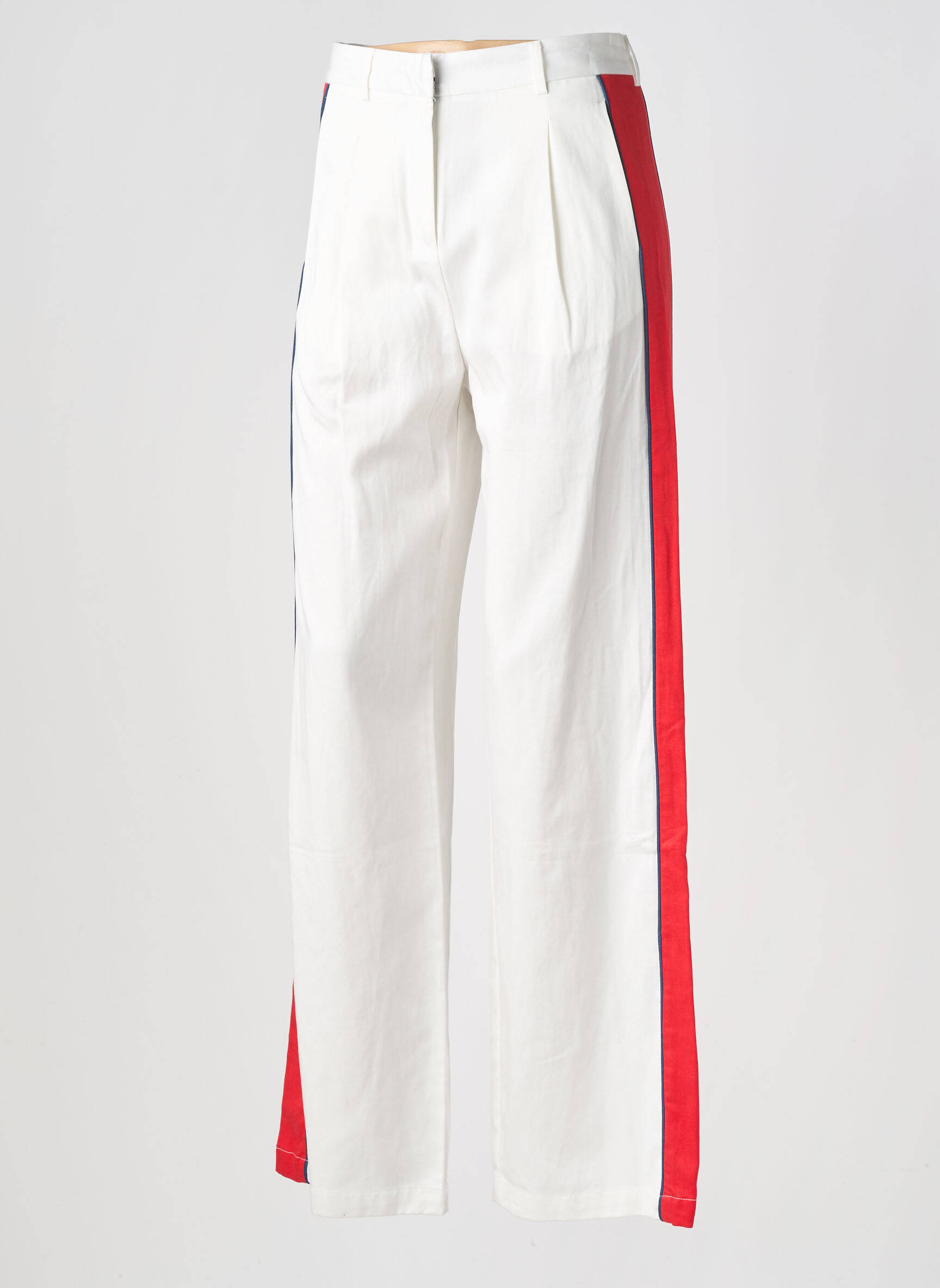 Pantalon droit fermeture zippée sous rabat avec crochet taille haute blanc LA PETITE ETOILE femme