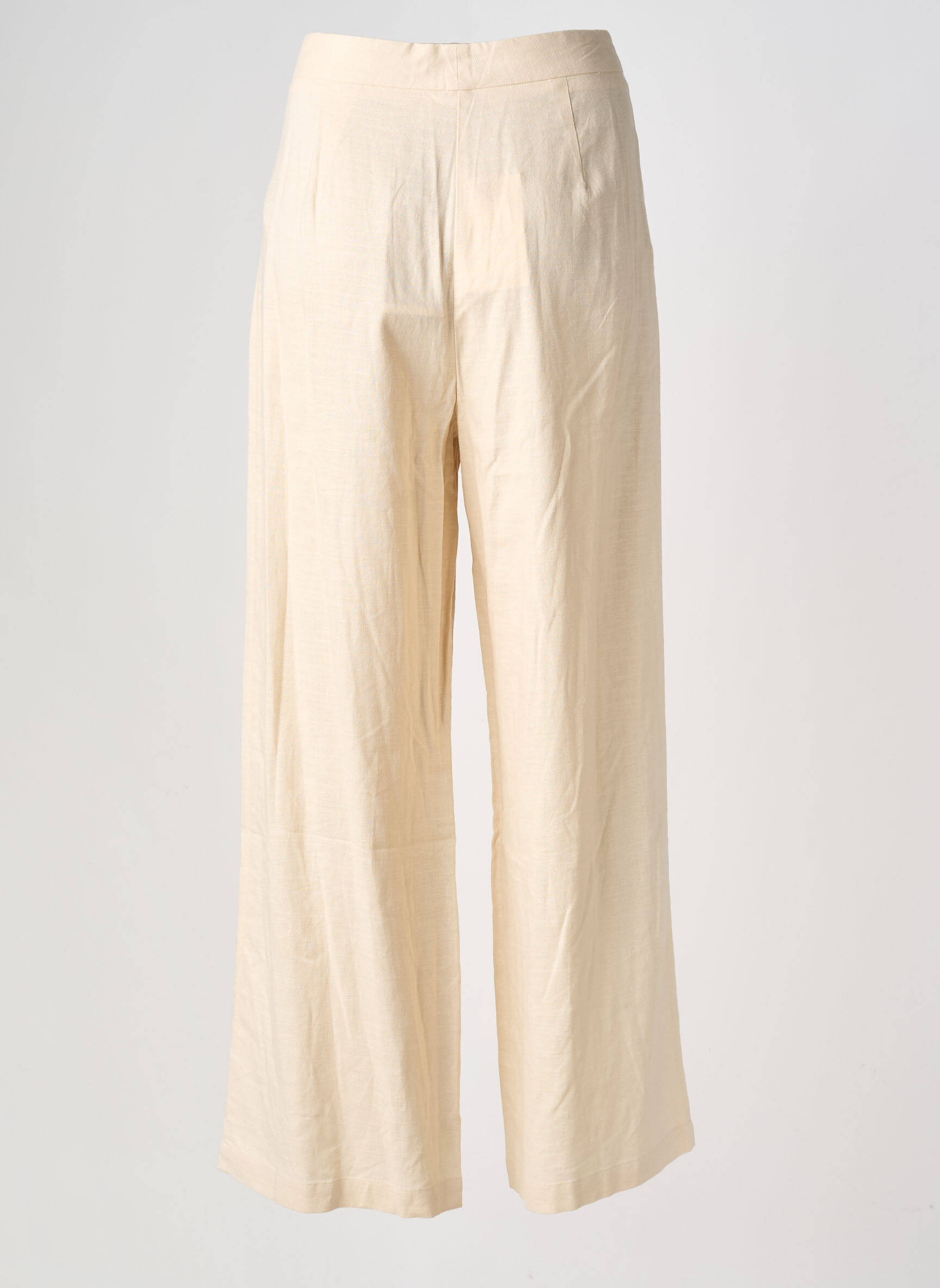 Pantalon large fermeture zippée sous rabat avec crochet taille haute beige LA PETITE ETOILE femme