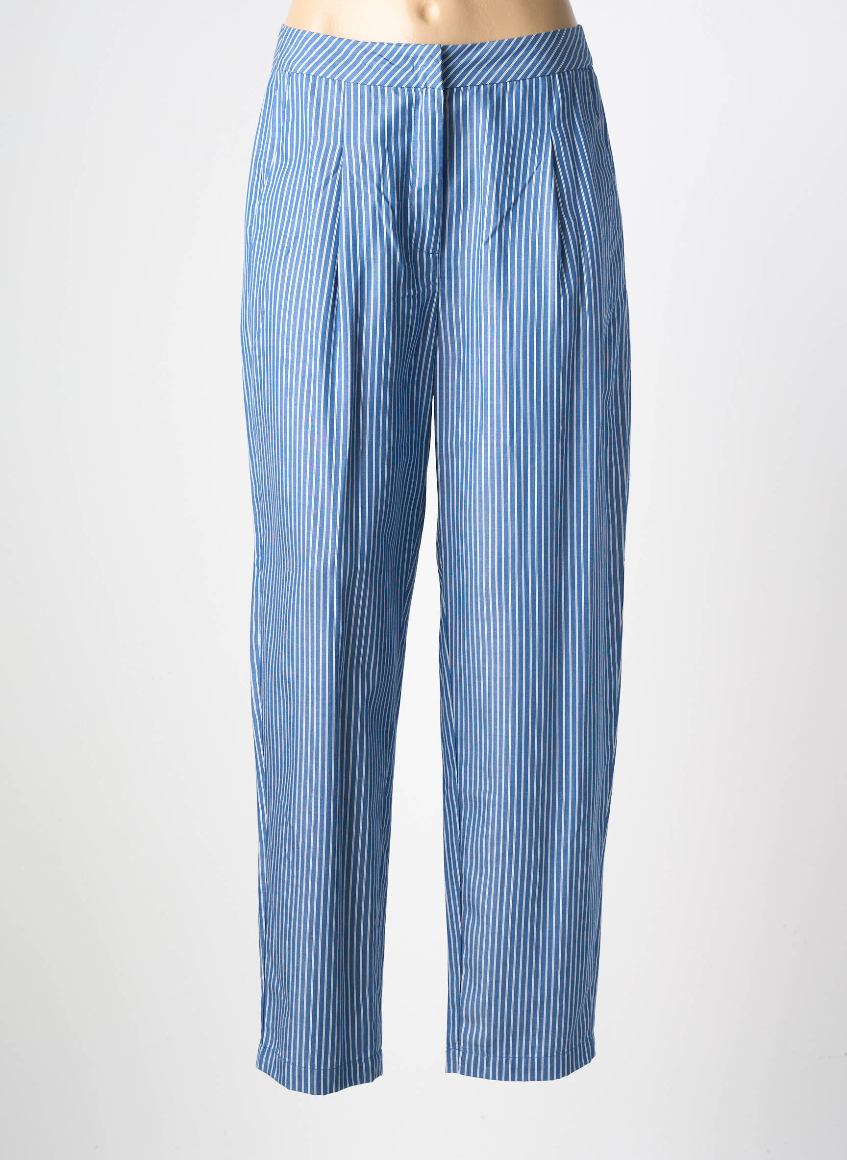 Pantalon droit fermeture zippée sous rabat avec crochet taille normale bleu NUMPH femme