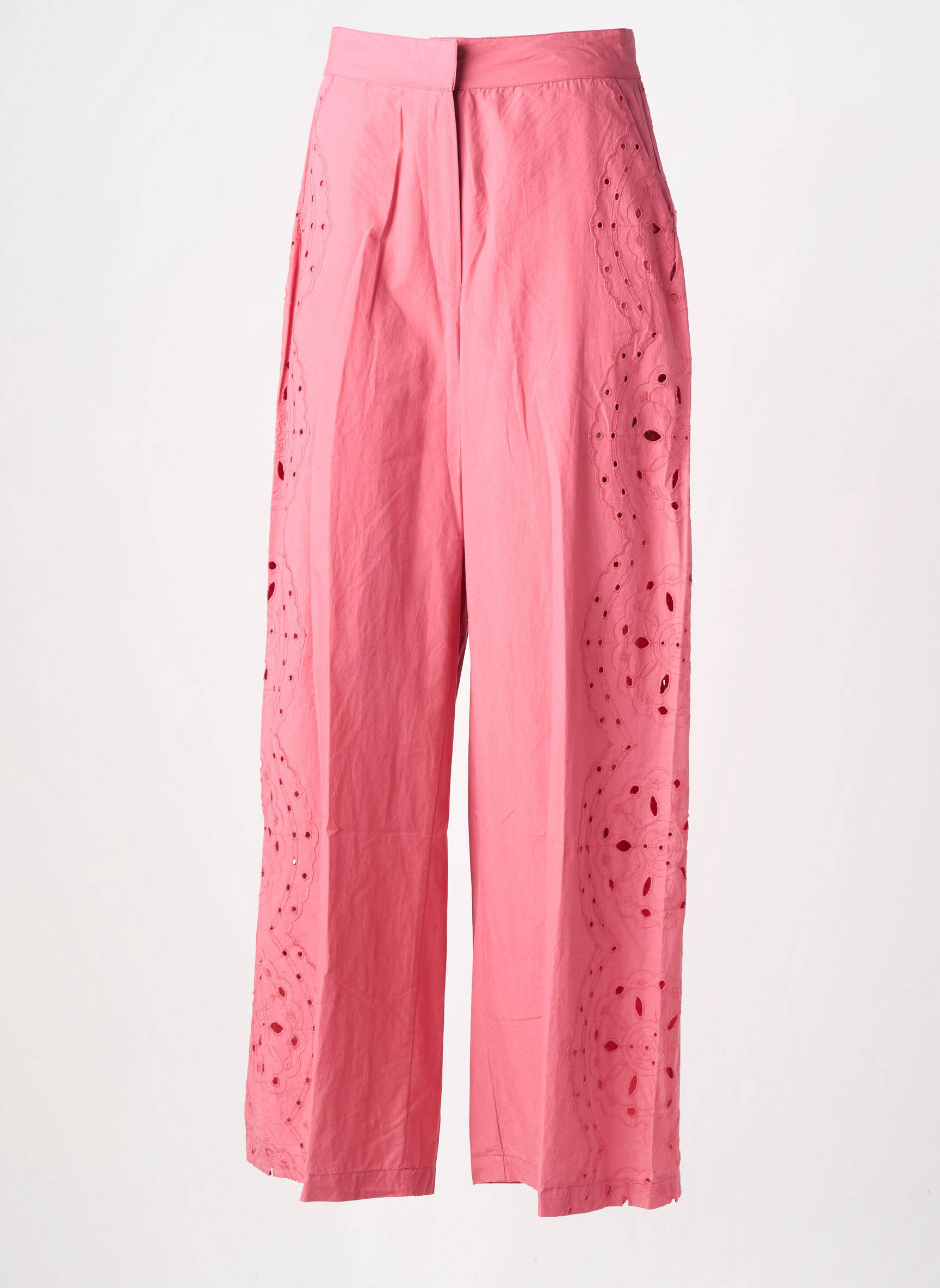 Pantalon flare fermeture zippée sous rabat avec crochet taille haute rose LA PETITE ETOILE femme