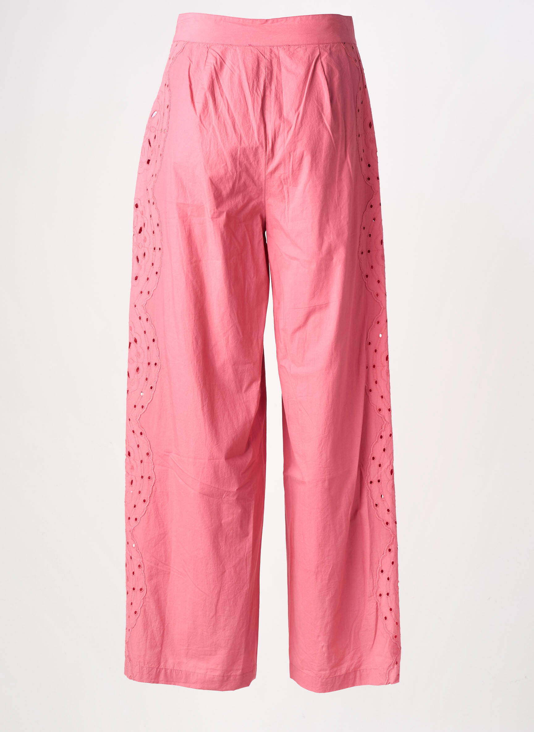 Pantalon flare fermeture zippée sous rabat avec crochet taille haute rose LA PETITE ETOILE femme