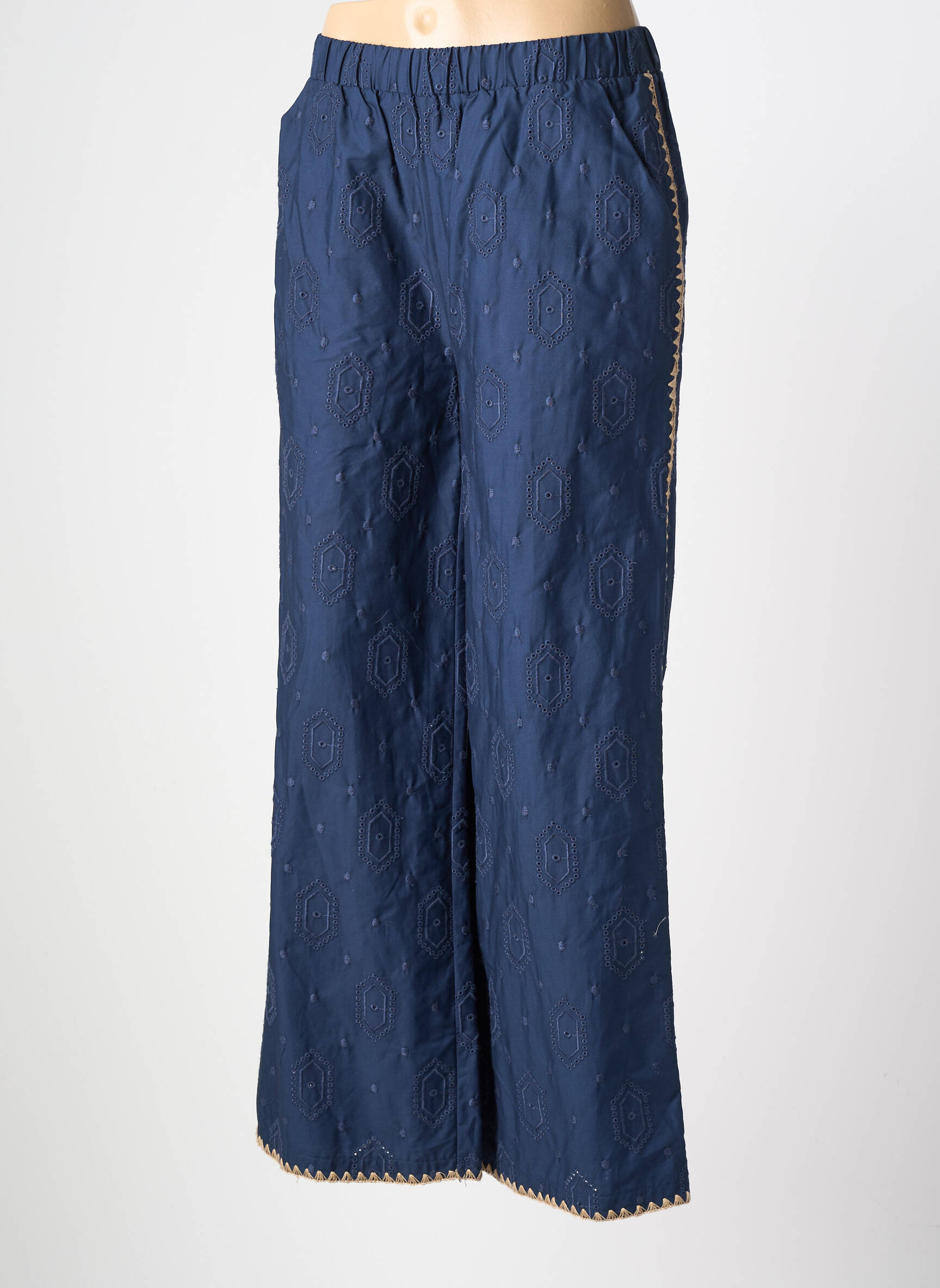 Pantalon large coupe fluide taille normale bleu EMILIE.K femme