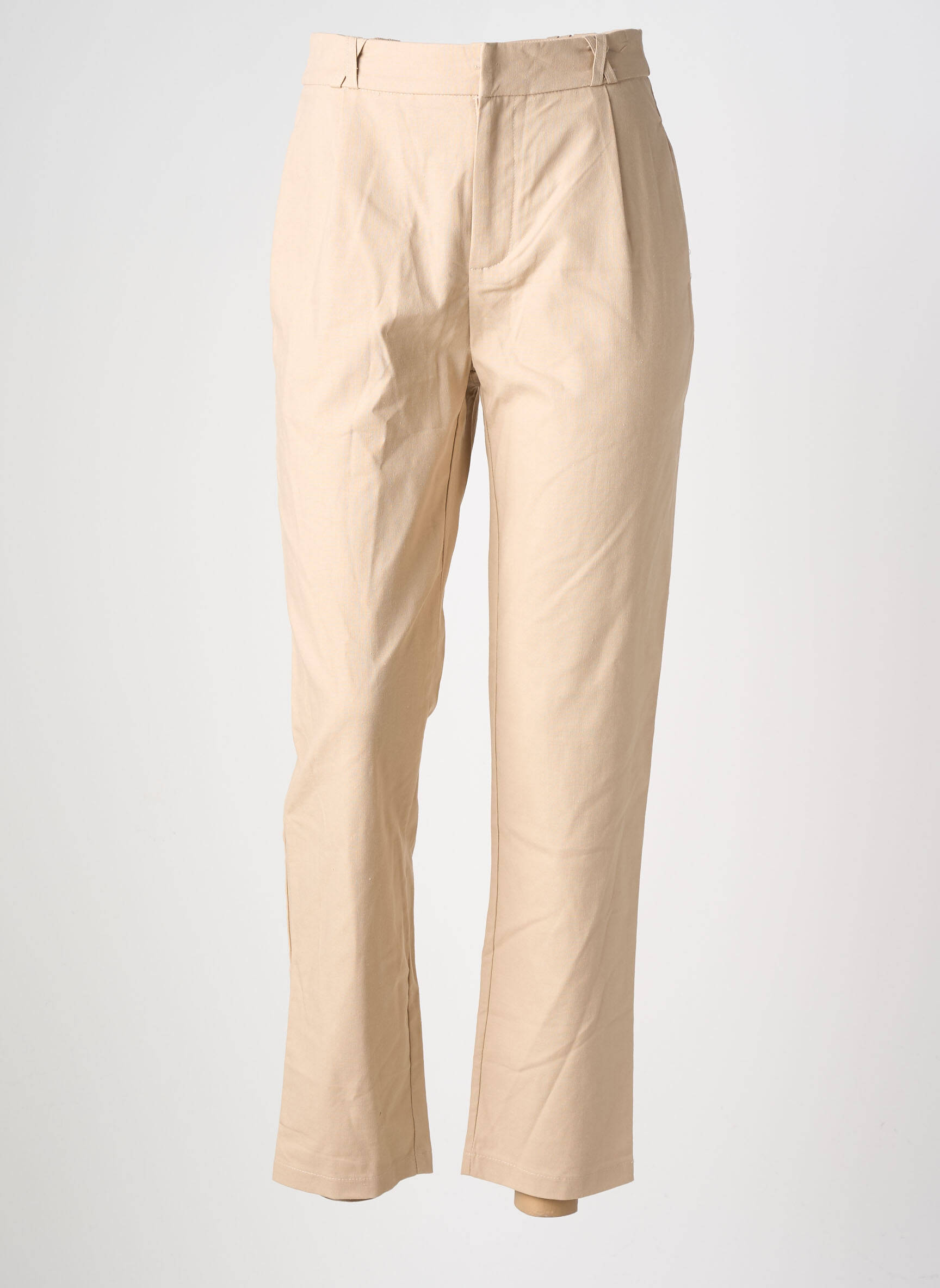 Pantalon droit fermeture zippée sous rabat boutonné beige ANDY & LUCY femme