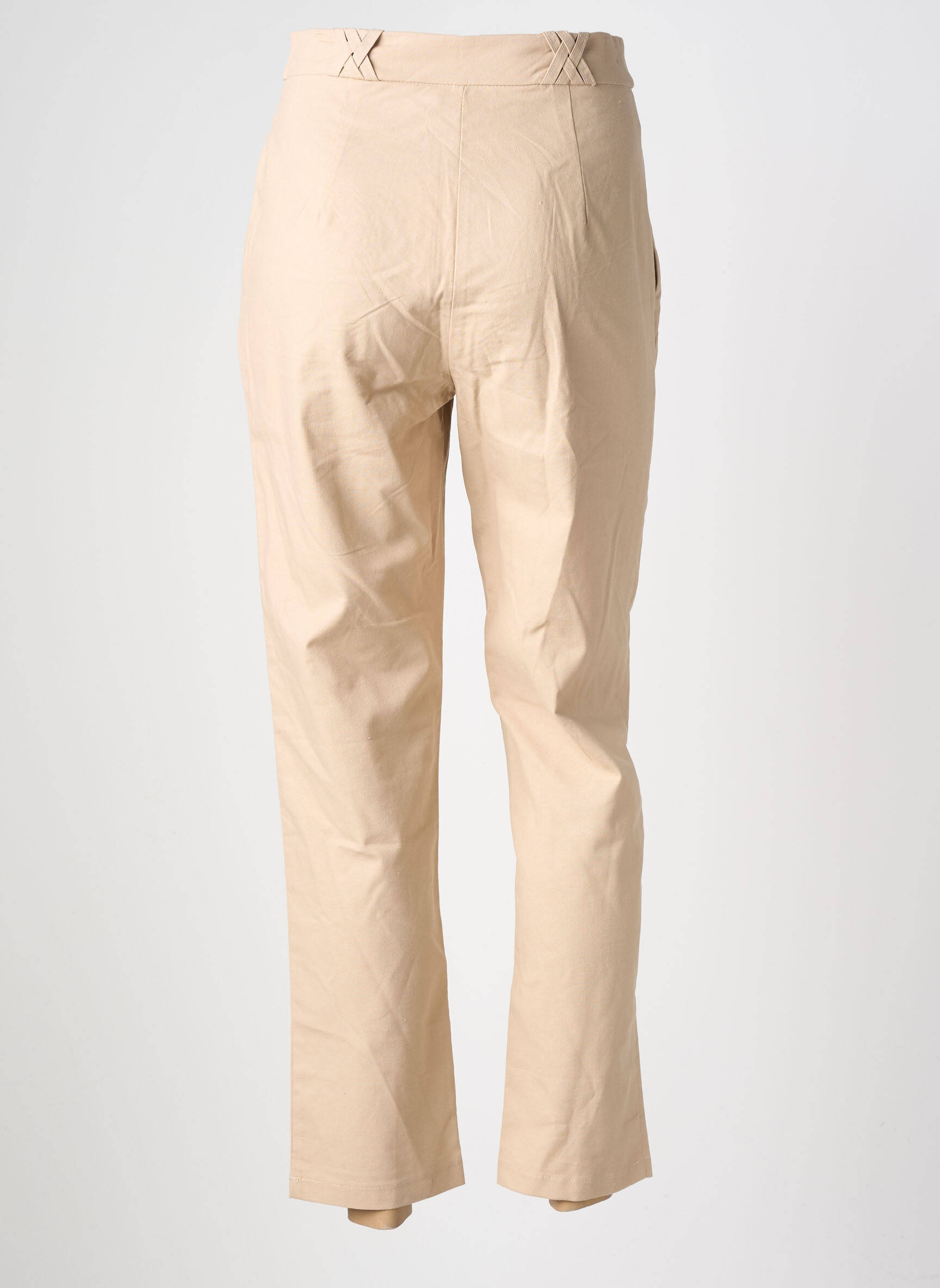 Pantalon droit fermeture zippée sous rabat boutonné beige ANDY & LUCY femme