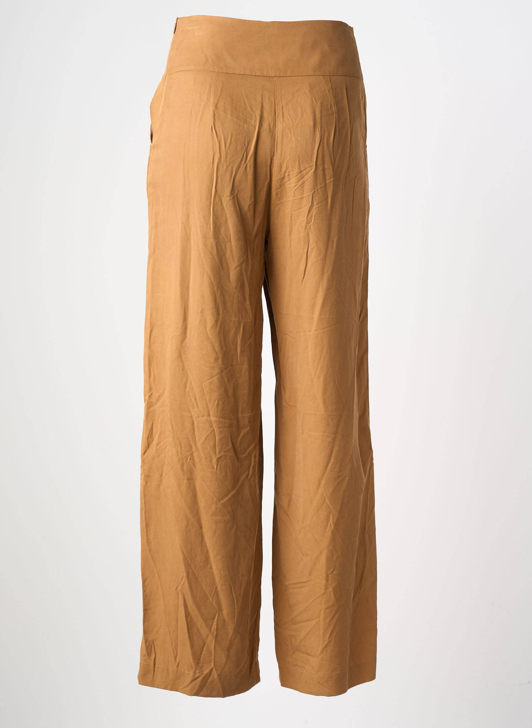 Pantalon large fermeture zip latéral taille haute marron YUKA femme