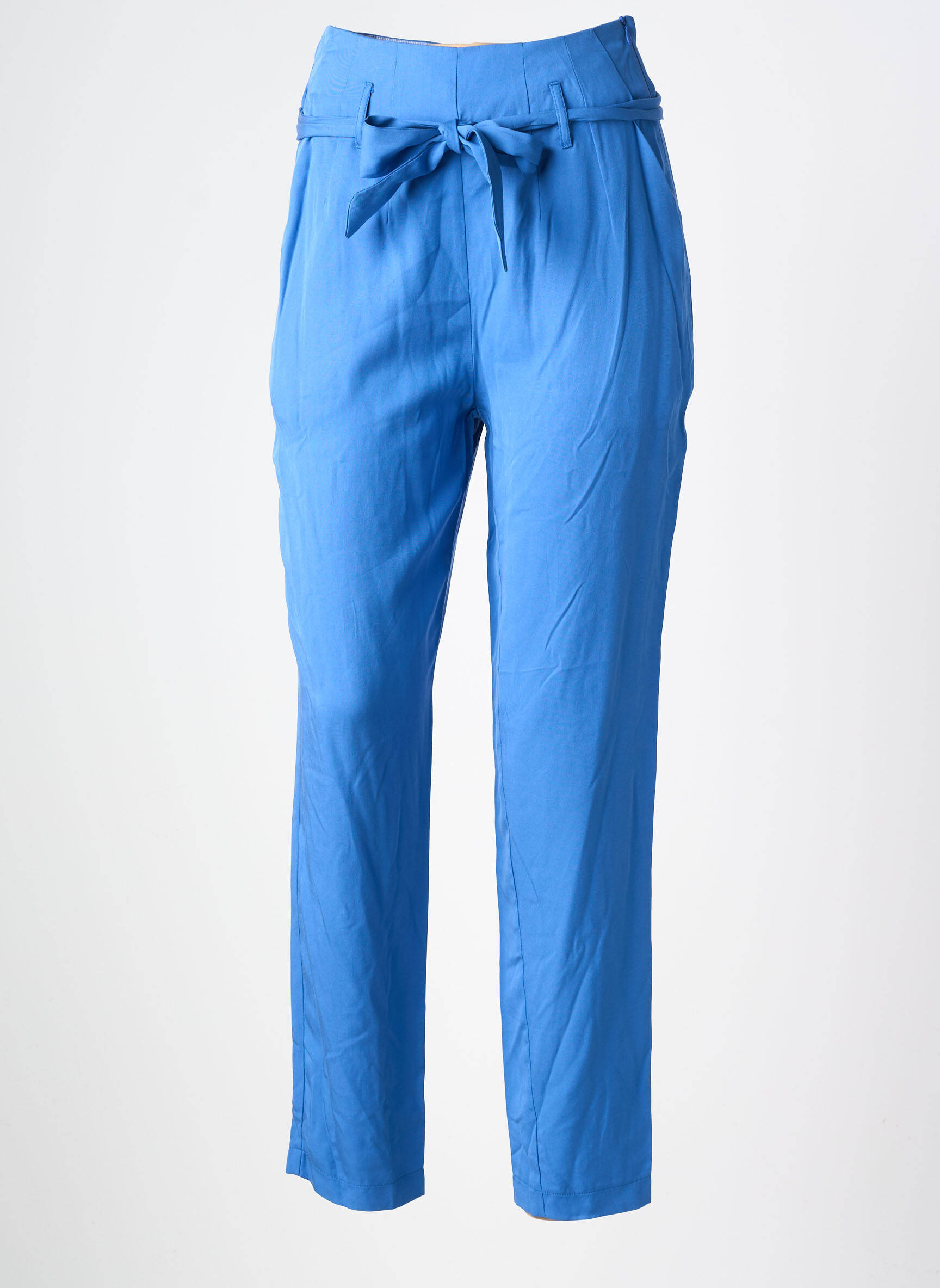 Pantalon droit tissage popeline taille haute bleu YUKA femme