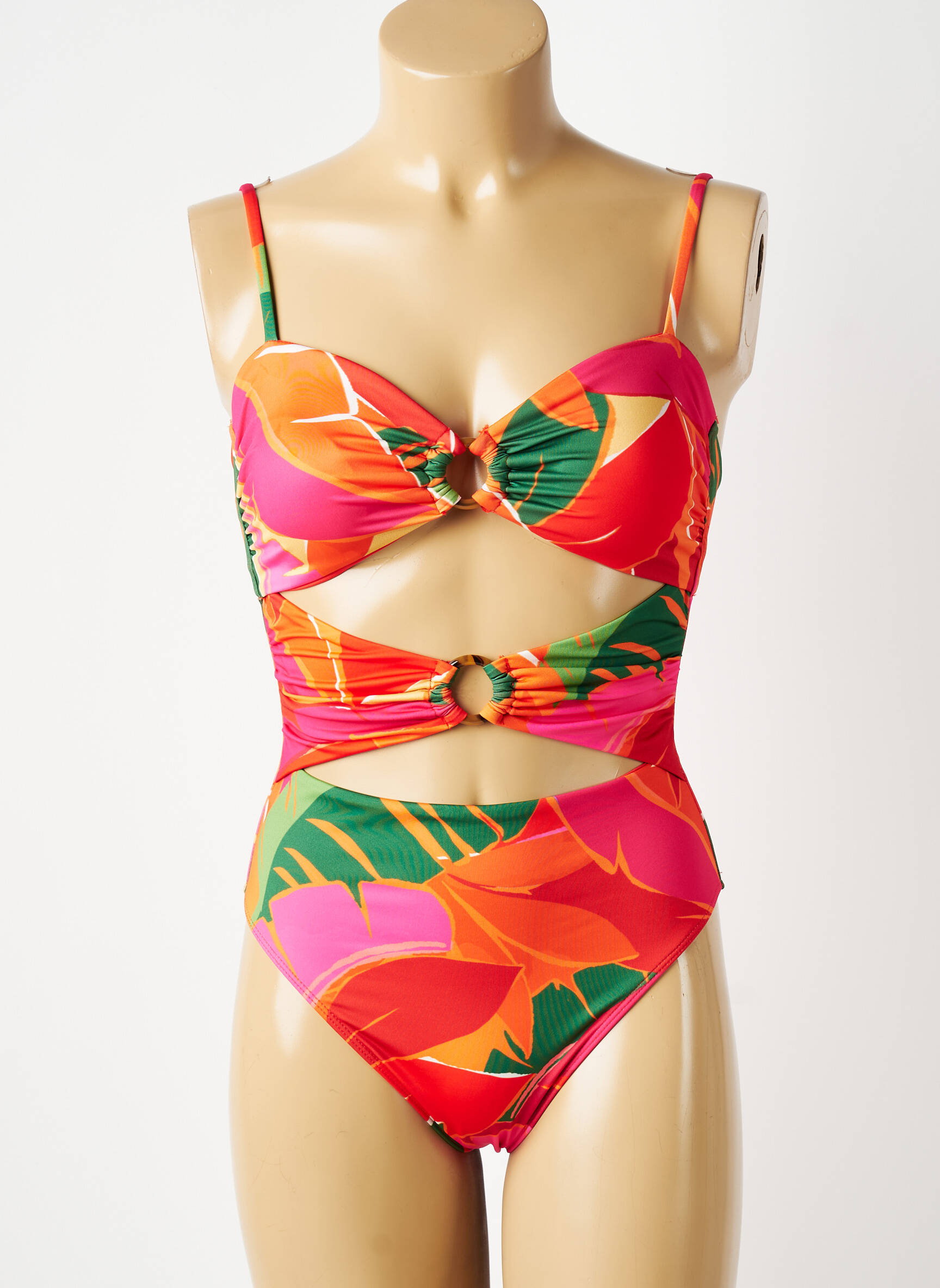 Maillot de bain 1 pièce effet matière satinée haut soutien-gorge avec mousse de rembourrage amovible orange LA PETITE ETOILE femme