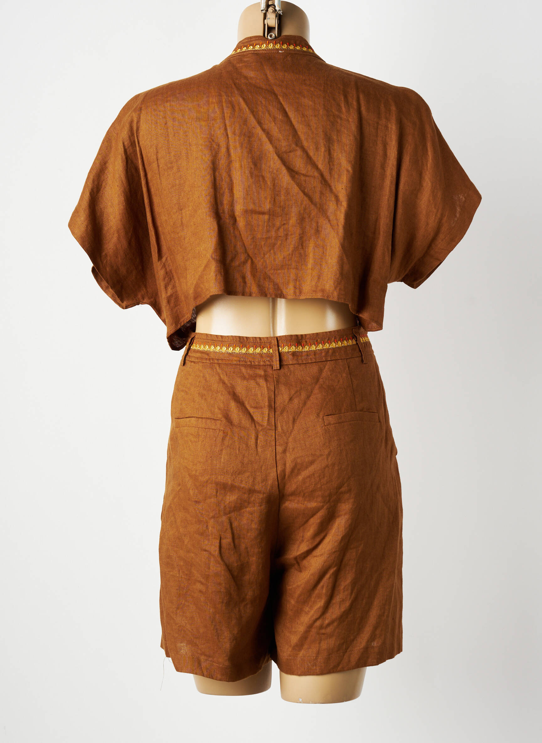 Combishort tissage crêpe manches courtes marron ARTLOVE femme