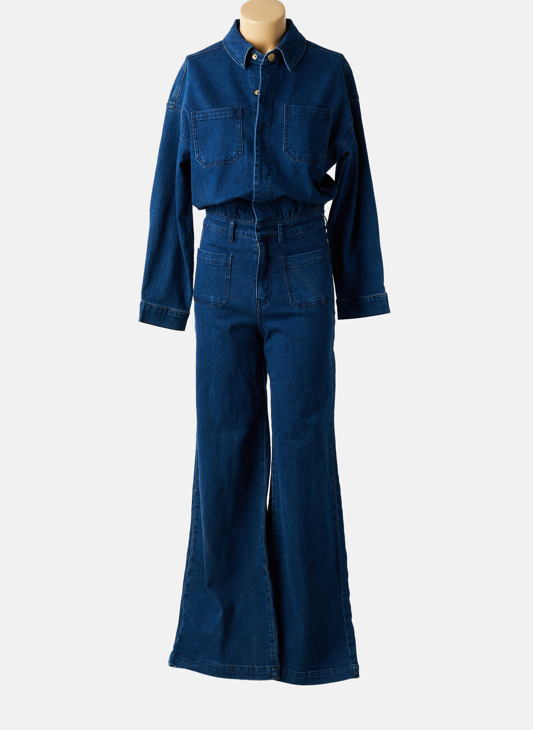 Combi-pantalon col chemisier manches longues bleu LA PETITE ETOILE femme