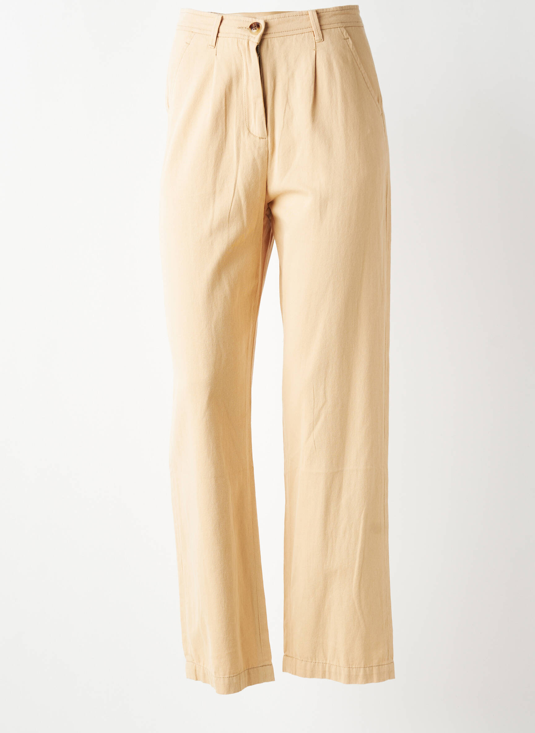Pantalon droit tissage popeline taille haute beige ARTLOVE femme