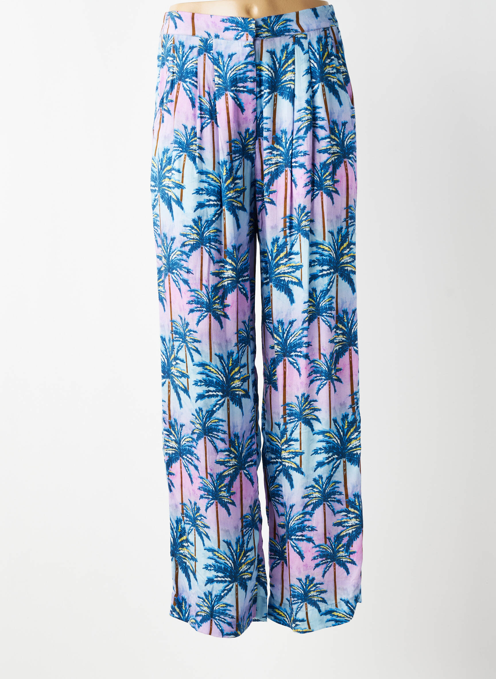 Pantalon large tissage popeline taille haute bleu LA PETITE ETOILE femme