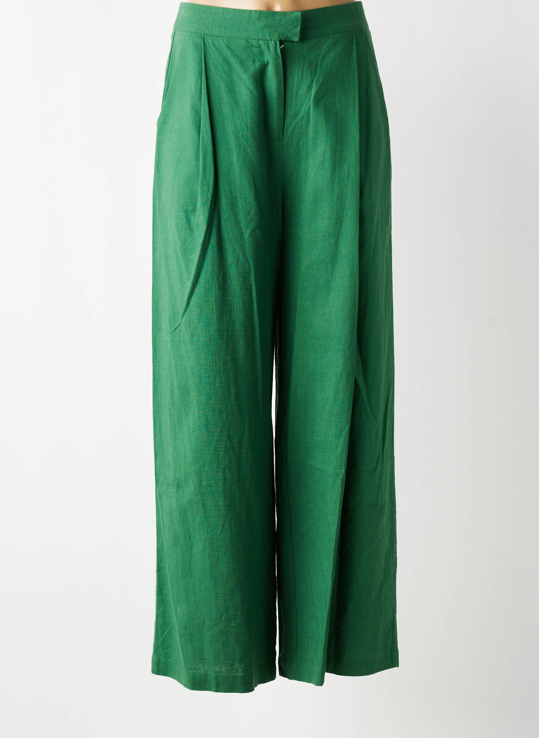 Pantalon large tissage crêpe taille haute vert LA PETITE ETOILE femme