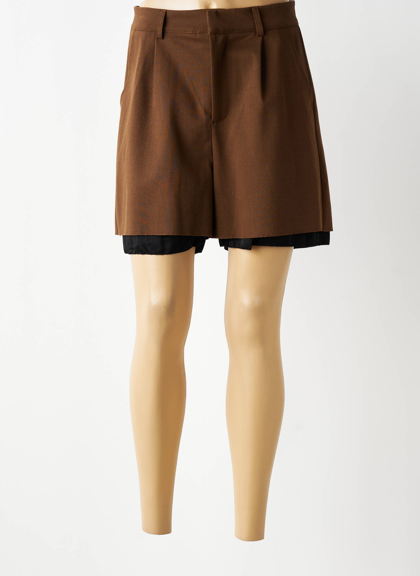 Short fermeture zippée sous rabat avec crochet taille haute marron ARTLOVE femme
