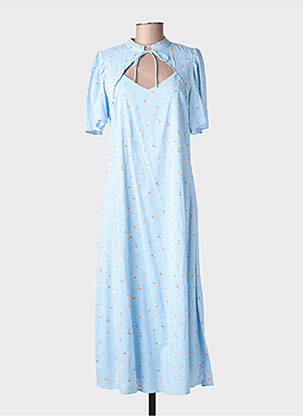 Robe longue tissage popeline manches courtes bleu NUMPH femme
