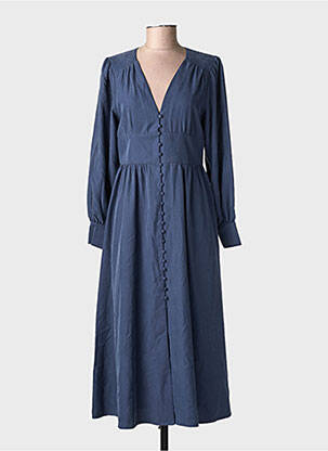 Robe longue manches longues manches longues bleu YUKA femme