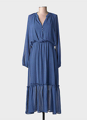 Robe longue manches longues manches longues bleu YUKA femme