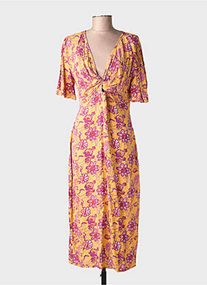 Robe longue tissage popeline manches courtes jaune LA PETITE ETOILE femme