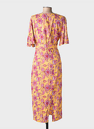 Robe longue tissage popeline manches courtes jaune LA PETITE ETOILE femme
