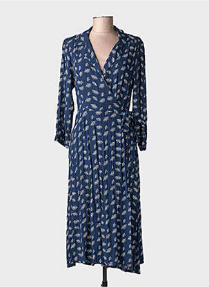 Robe mi-longue imprimé fantaisie manches longues bleu YUKA femme