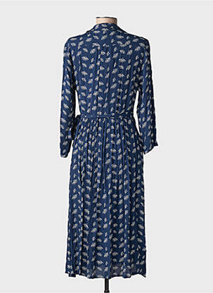Robe mi-longue imprimé fantaisie manches longues bleu YUKA femme