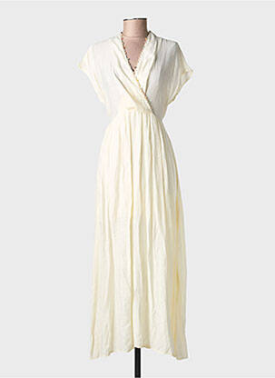 Robe longue tissage popeline manches courtes beige ARTLOVE femme