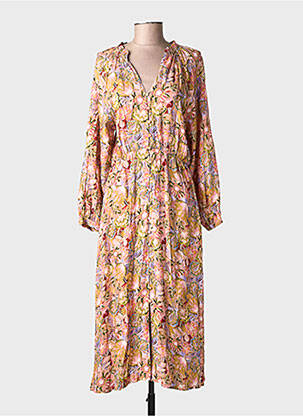 Robe mi-longue imprimé fleurs manches longues rose LA PETITE ETOILE femme