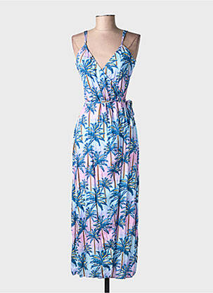 Robe mi-longue imprimé fantaisie fines bretelles bleu LA PETITE ETOILE femme