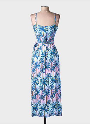 Robe mi-longue imprimé fantaisie fines bretelles bleu LA PETITE ETOILE femme
