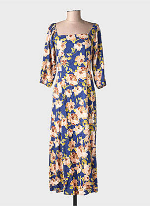 Robe longue imprimé fantaisie manches 3/4 bleu LA PETITE ETOILE femme