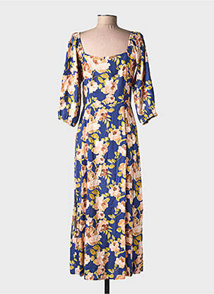 Robe longue imprimé fantaisie manches 3/4 bleu LA PETITE ETOILE femme