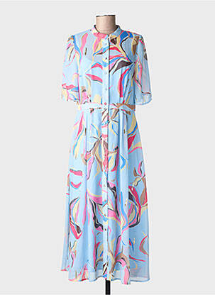 Robe mi-longue imprimé fantaisie manches courtes bleu NUMPH femme