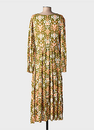 Robe mi-longue imprimé fantaisie manches longues vert EMILIE.K femme