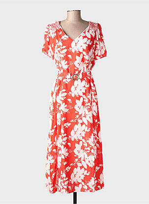 Robe longue imprimé fantaisie manches courtes rouge EMILIE.K femme