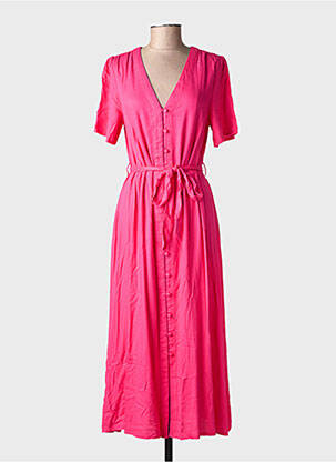 Robe longue tissage popeline manches courtes rose LA PETITE ETOILE femme