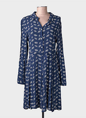 Robe mi-longue imprimé fantaisie manches longues bleu YUKA femme