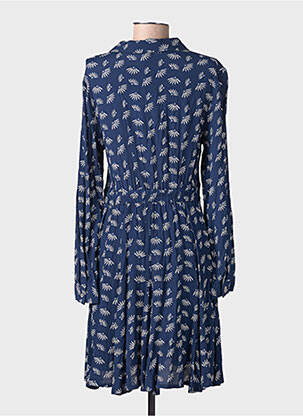 Robe mi-longue imprimé fantaisie manches longues bleu YUKA femme