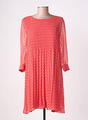 Robe mi-longue imprimé fantaisie manches longues rouge LA PETITE ETOILE femme