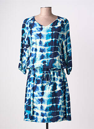 Robe mi-longue manches 3/4 manches 3/4 bleu EMILIE.K femme