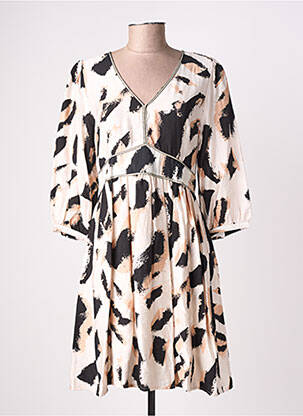 Robe mi-longue manches 3/4 manches 3/4 beige EMILIE.K femme
