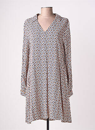 Robe mi-longue imprimé fantaisie manches longues rose EMILIE.K femme