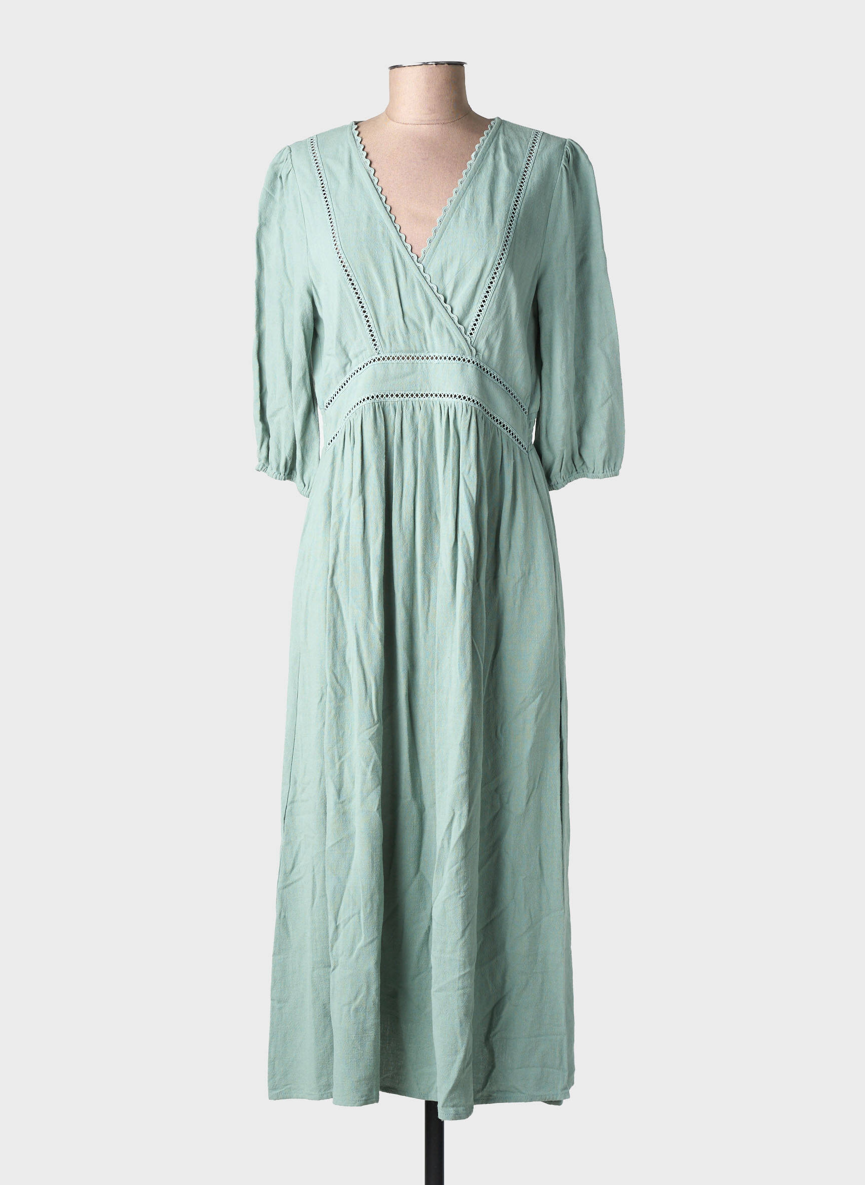Robe longue manches courtes manches courtes vert EMILIE.K femme