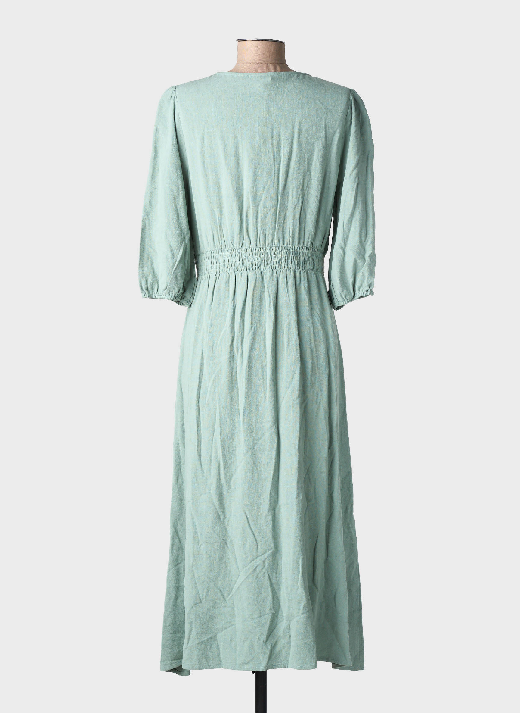 Robe longue manches courtes manches courtes vert EMILIE.K femme