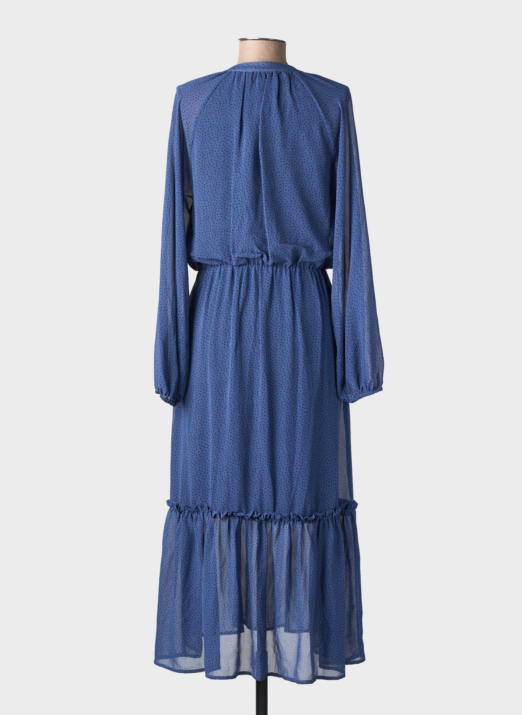 Robe longue manches longues manches longues bleu YUKA femme