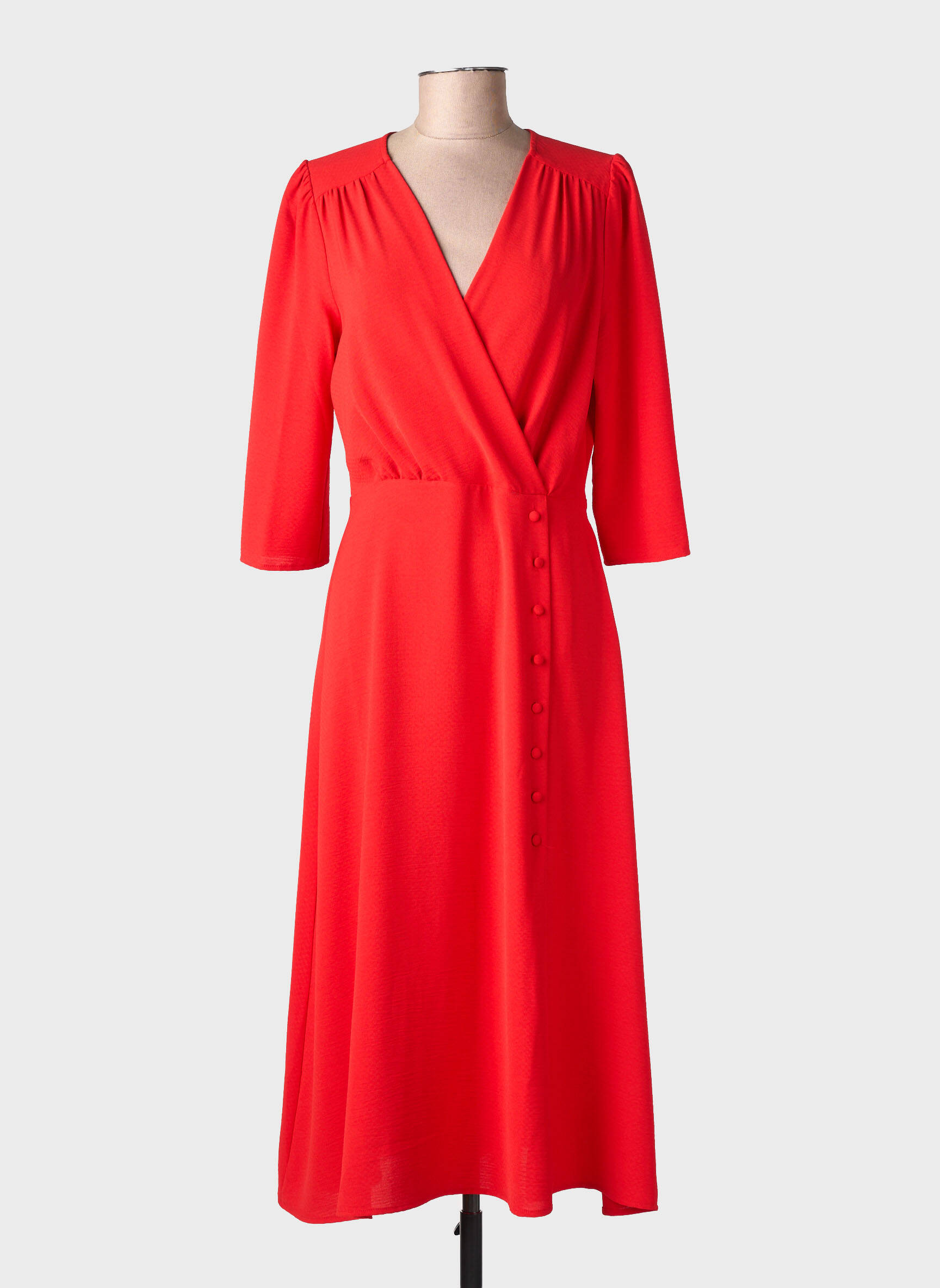 Robe longue coupe cintrée manches 3/4 rouge LA PETITE ETOILE femme