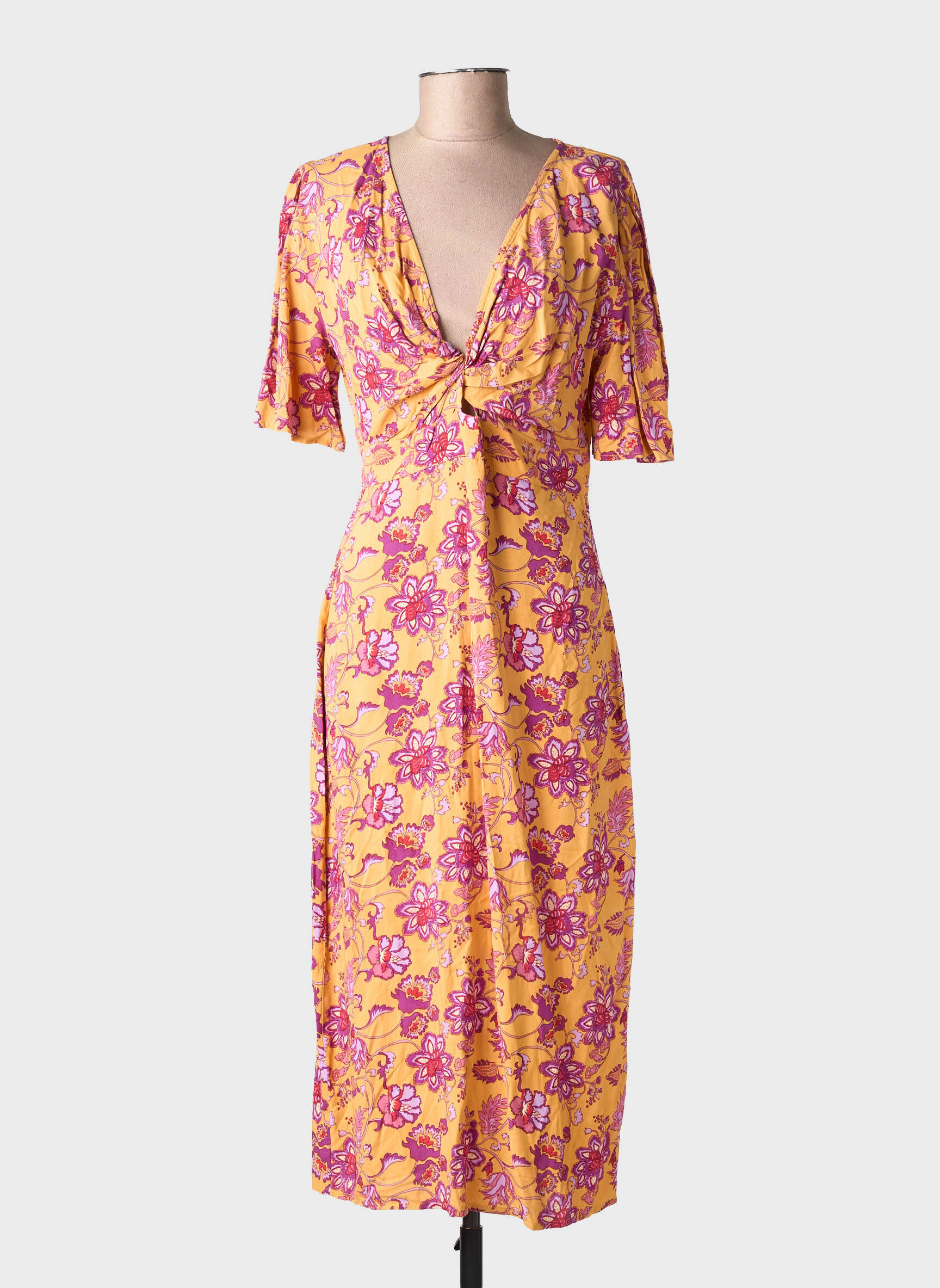 Robe longue imprimé fantaisie manches courtes jaune LA PETITE ETOILE femme