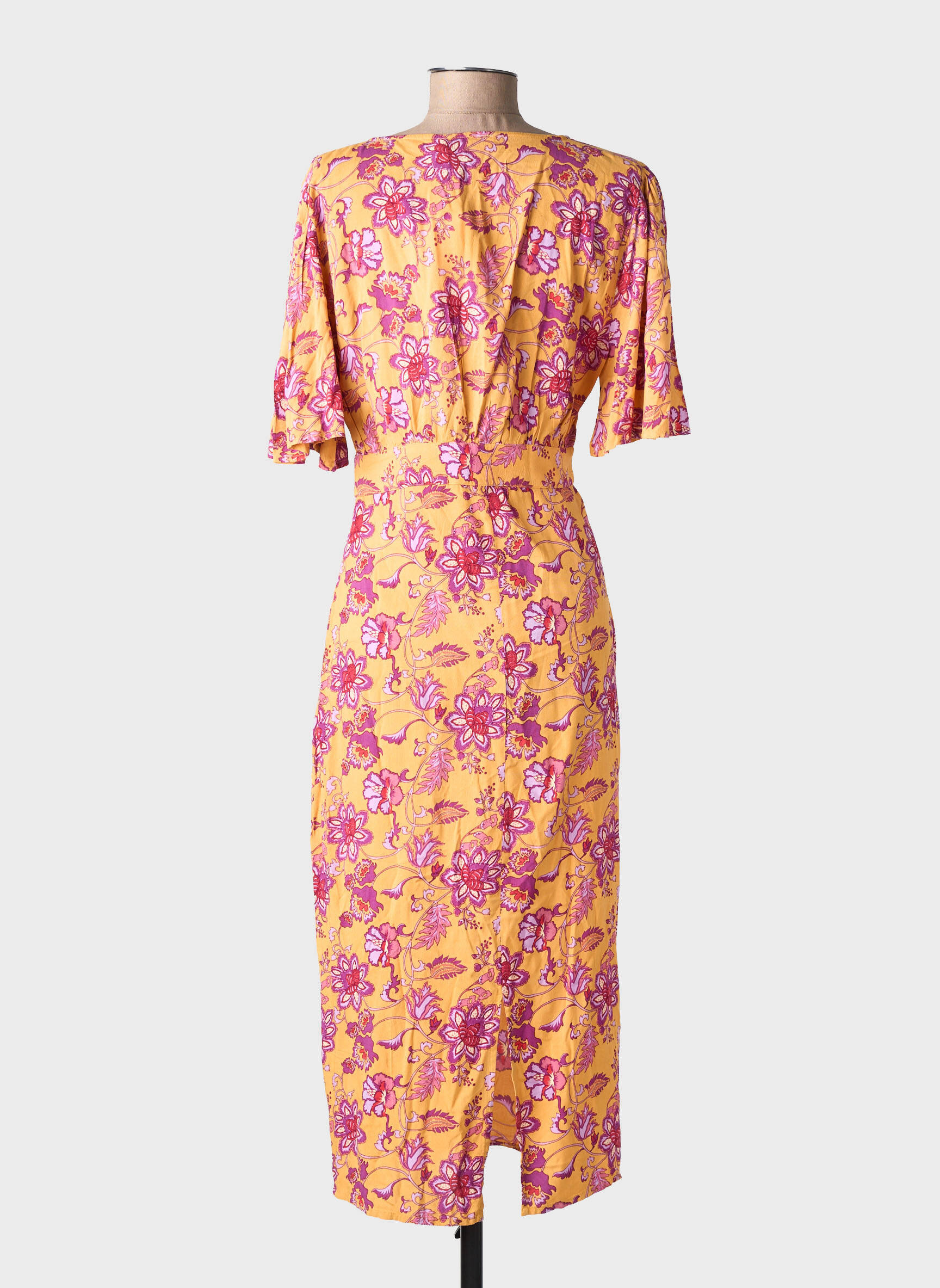 Robe longue imprimé fantaisie manches courtes jaune LA PETITE ETOILE femme