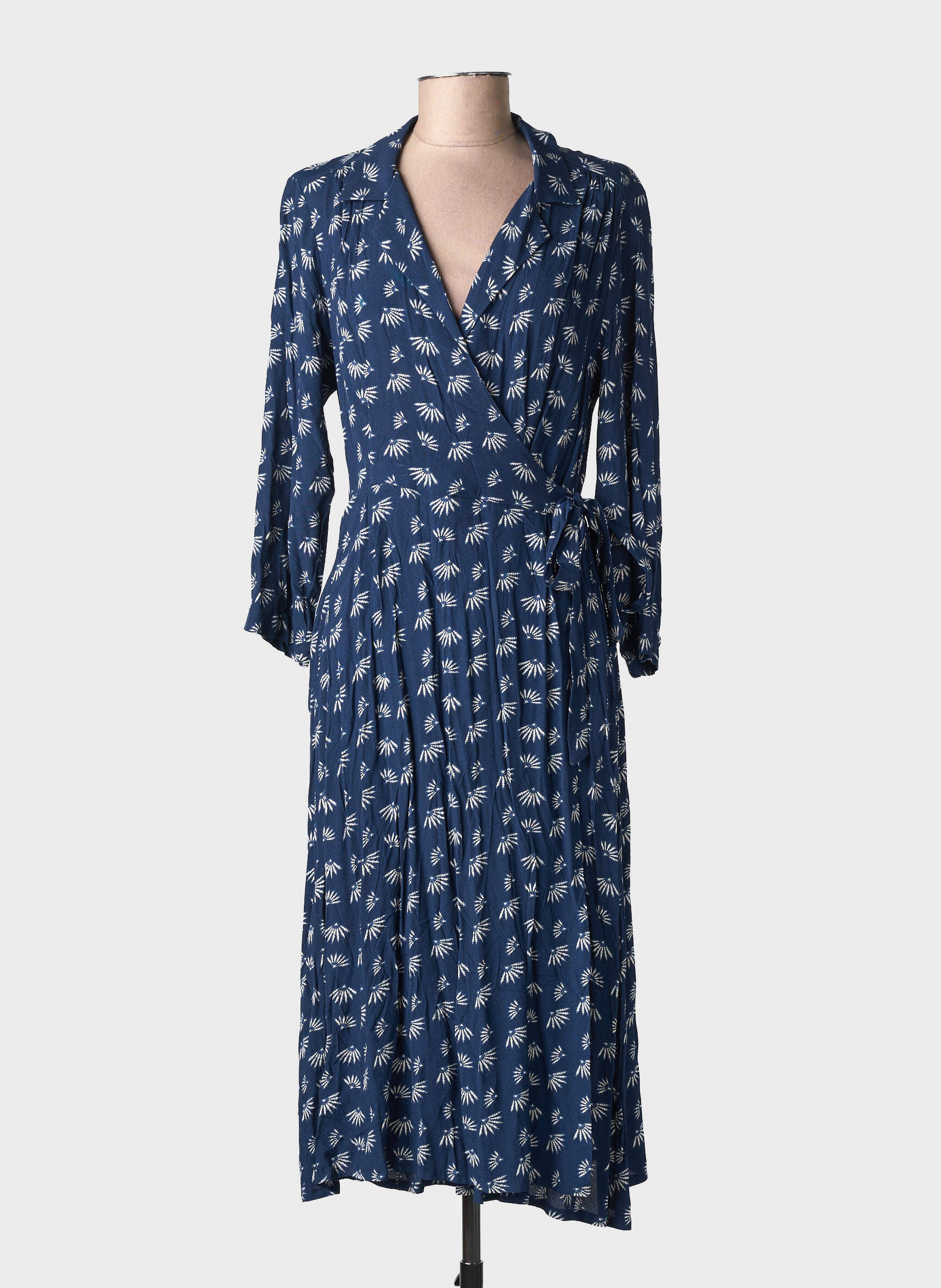 Robe mi-longue imprimé fantaisie manches longues bleu YUKA femme