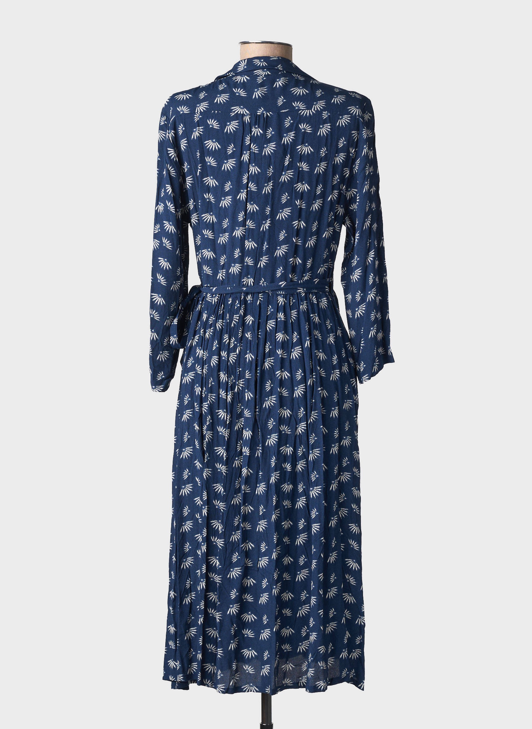 Robe mi-longue imprimé fantaisie manches longues bleu YUKA femme