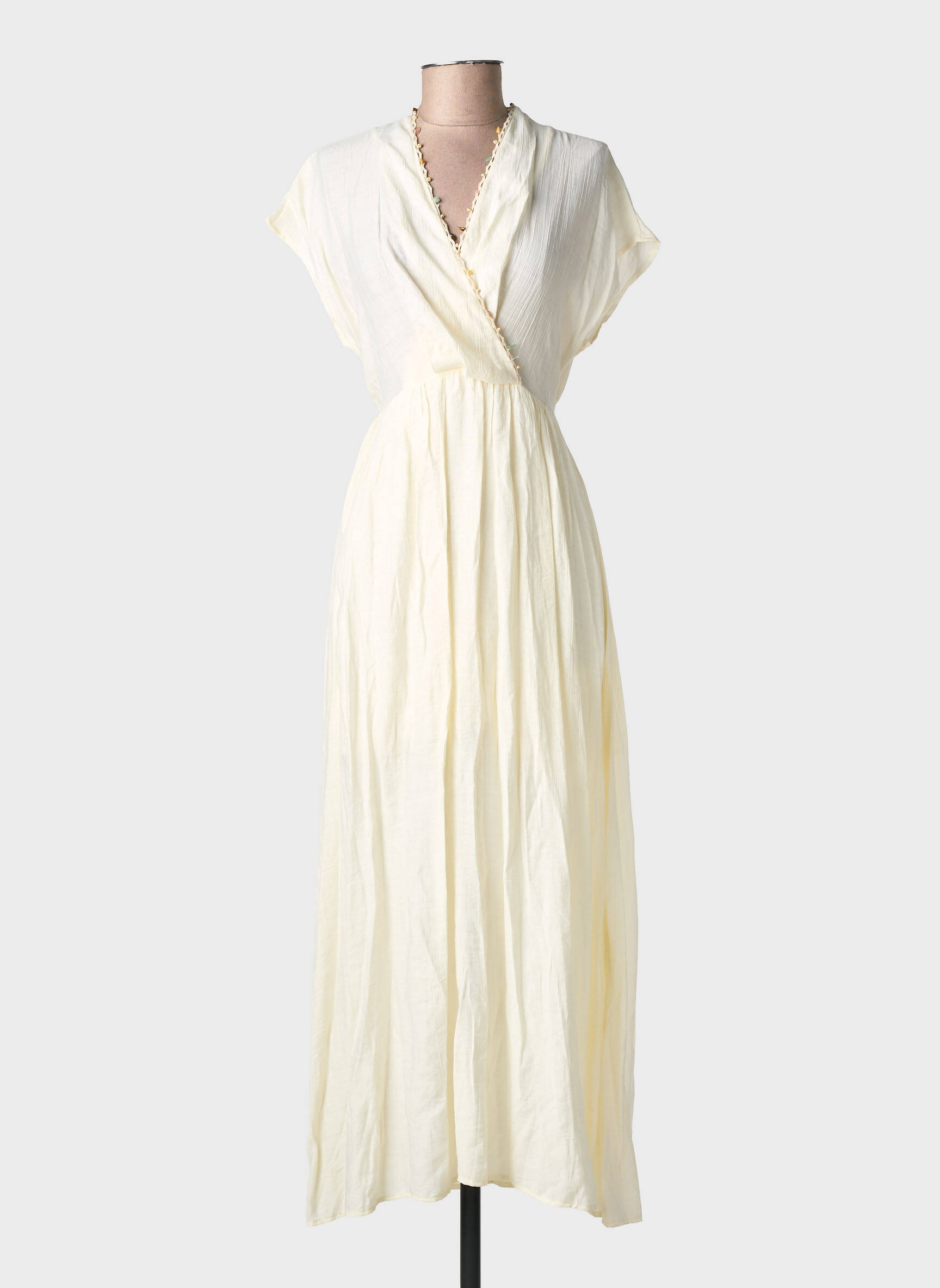 Robe longue manches courtes manches courtes beige ARTLOVE femme