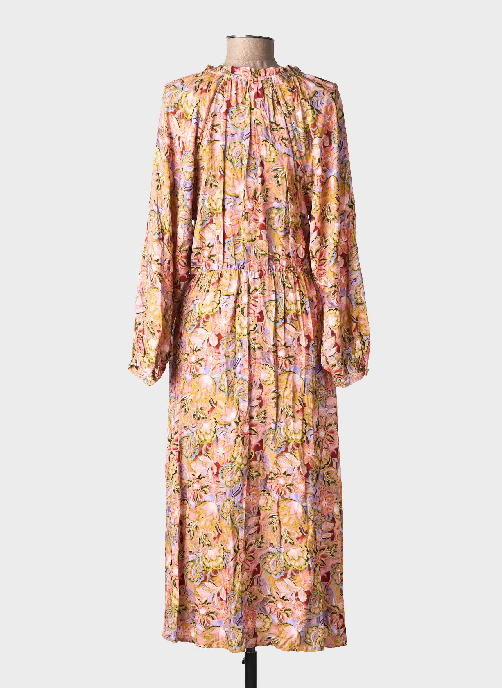 Robe mi-longue imprimé fleurs manches longues rose LA PETITE ETOILE femme